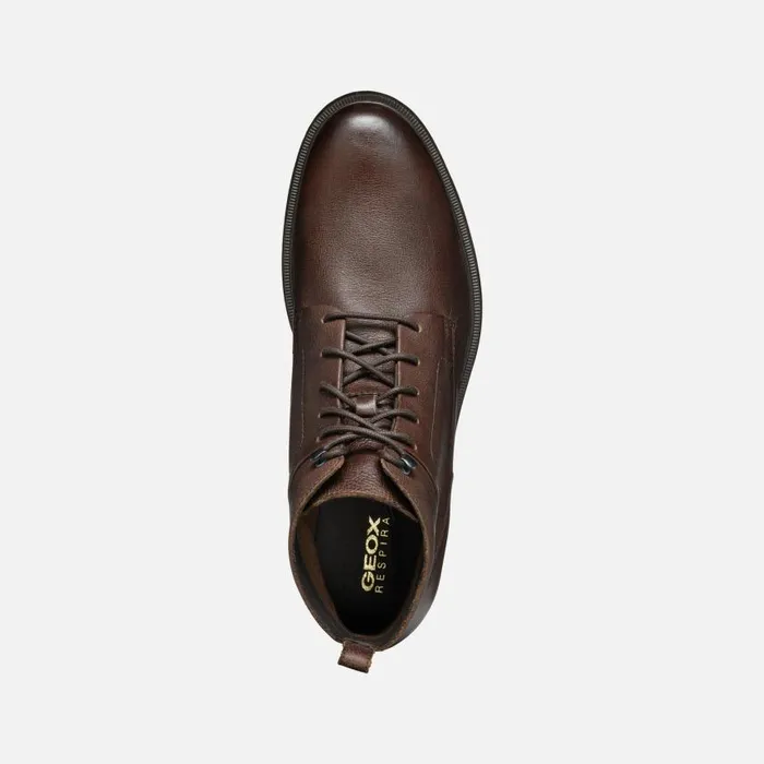 Man Geox Ankle Boots TERENCE MAN Coffee Ankle Boots With Laces Coffee