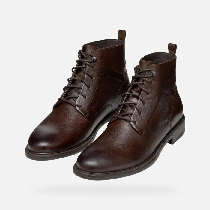Man Geox Ankle Boots TERENCE MAN Coffee Ankle Boots With Laces Coffee