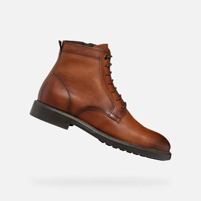 Man Geox Ankle Boots TIBERIO MAN Cognac Ankle Boots With Laces Cognac