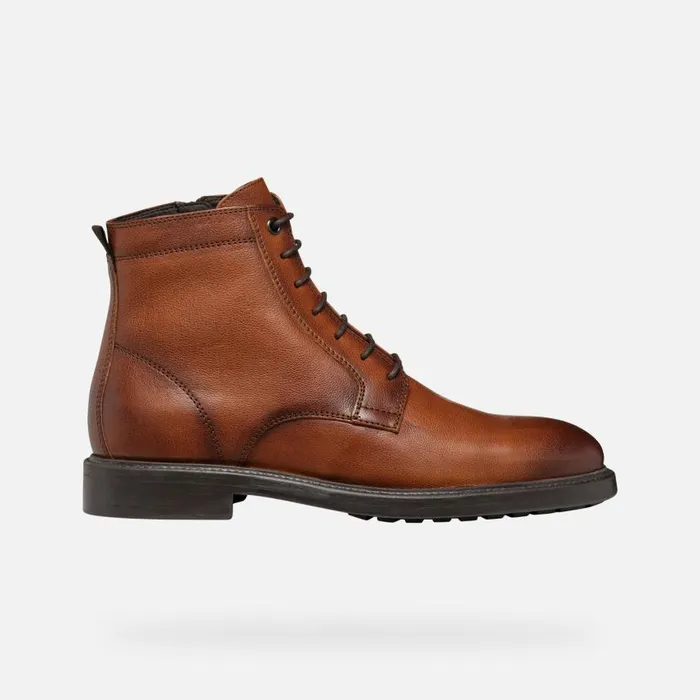 Man Geox Ankle Boots TIBERIO MAN Cognac Ankle Boots With Laces Cognac