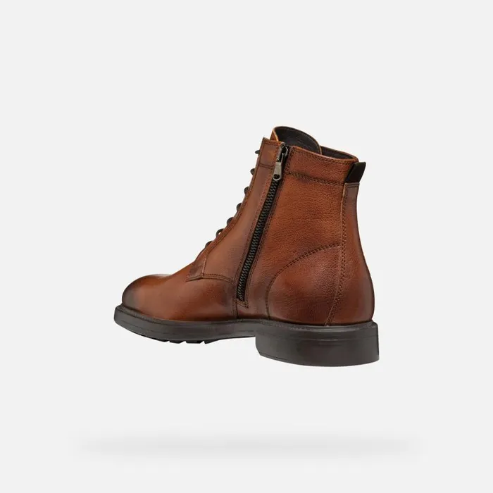 Man Geox Ankle Boots TIBERIO MAN Cognac Ankle Boots With Laces Cognac