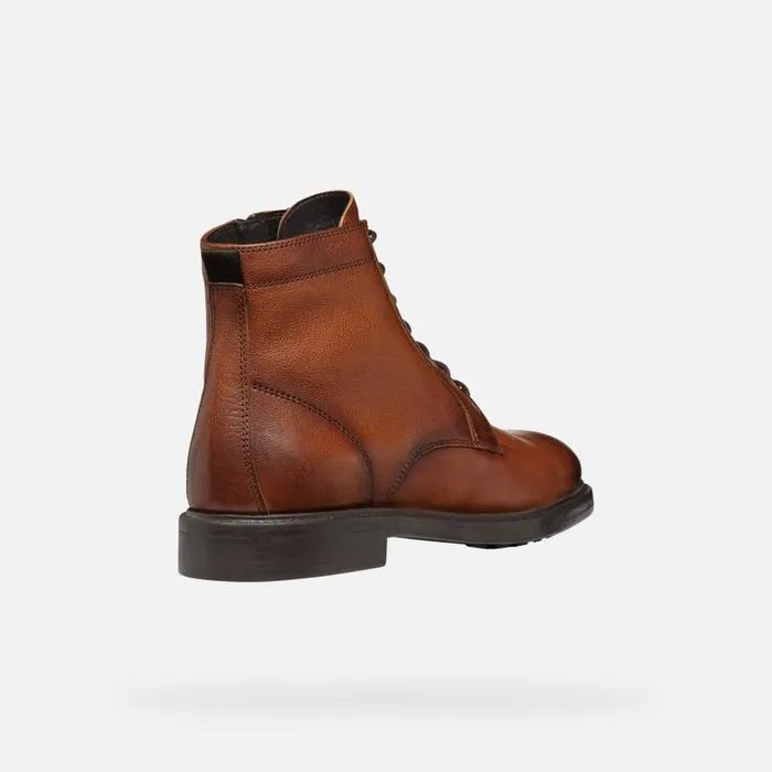 Man Geox Ankle Boots TIBERIO MAN Cognac Ankle Boots With Laces Cognac