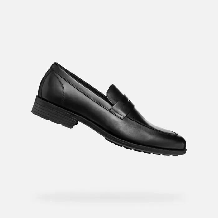 Man Geox Formal Shoes WALK PLEASURE F MAN Black Leather Loafers Black