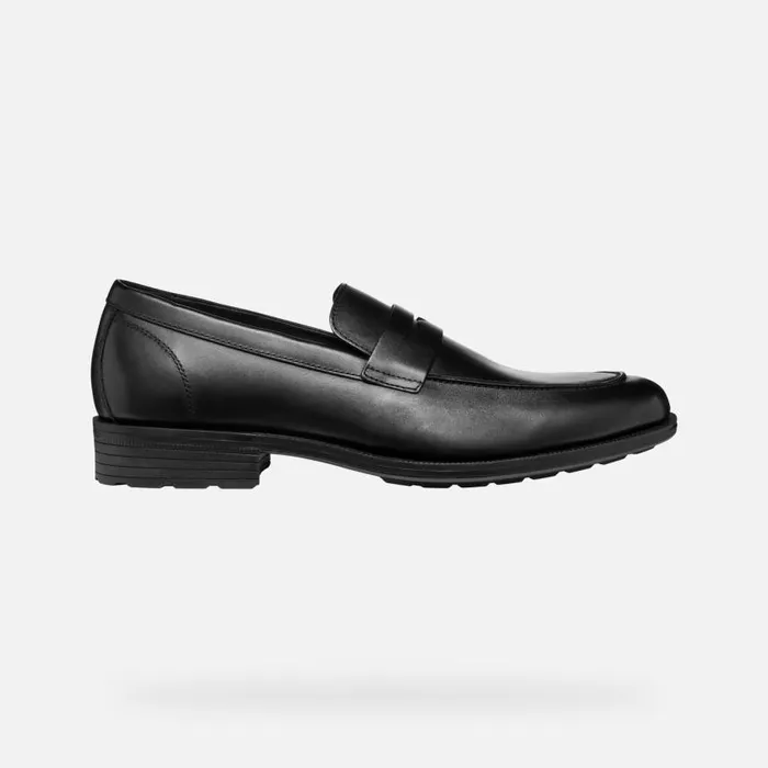 Man Geox Formal Shoes WALK PLEASURE F MAN Black Leather Loafers Black