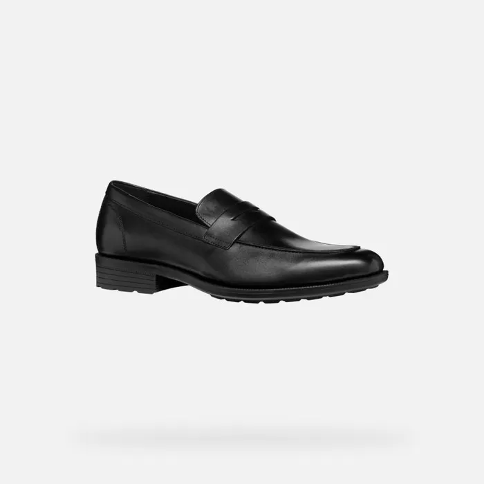 Man Geox Formal Shoes WALK PLEASURE F MAN Black Leather Loafers Black