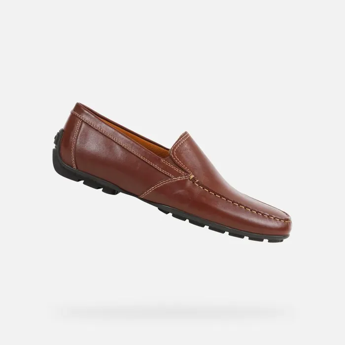 Man Geox Loafers MONER Coffee Leather Loafers For Men Online Store Coffee