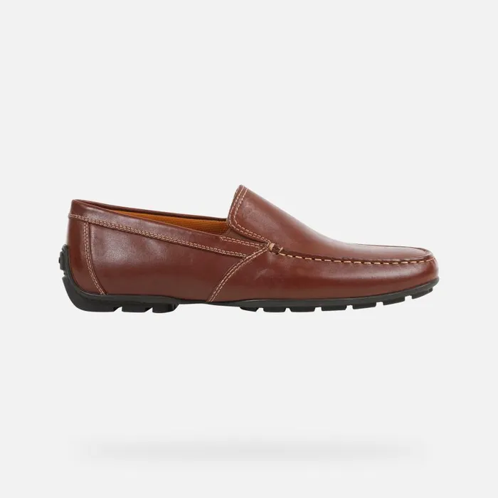 Man Geox Loafers MONER Coffee Leather Loafers For Men Online Store Coffee