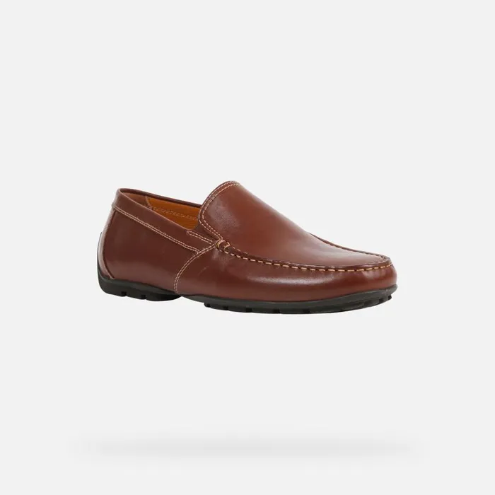 Man Geox Loafers MONER Coffee Leather Loafers For Men Online Store Coffee