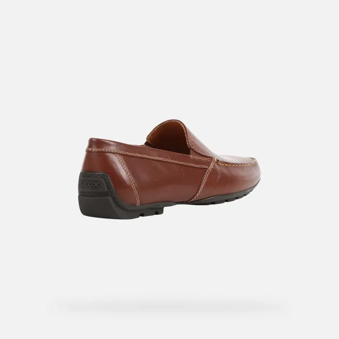 Man Geox Loafers MONER Coffee Leather Loafers For Men Online Store Coffee
