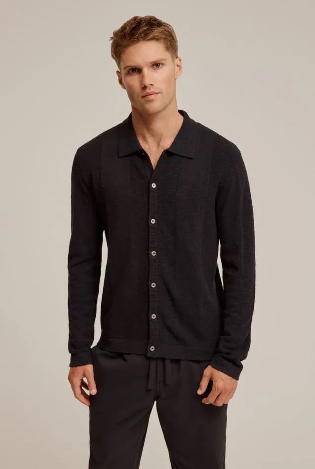 Man Venroy Knitwear Long Sleeve Pique Knitted Shirt
