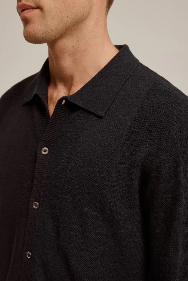 Man Venroy Knitwear Long Sleeve Pique Knitted Shirt