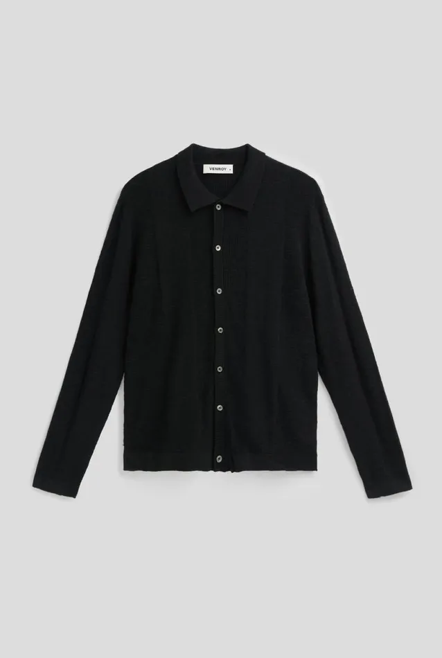 Man Venroy Knitwear Long Sleeve Pique Knitted Shirt