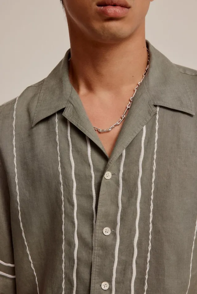 Man Venroy Shirts Embroidered Linen Relaxed Camp Collar