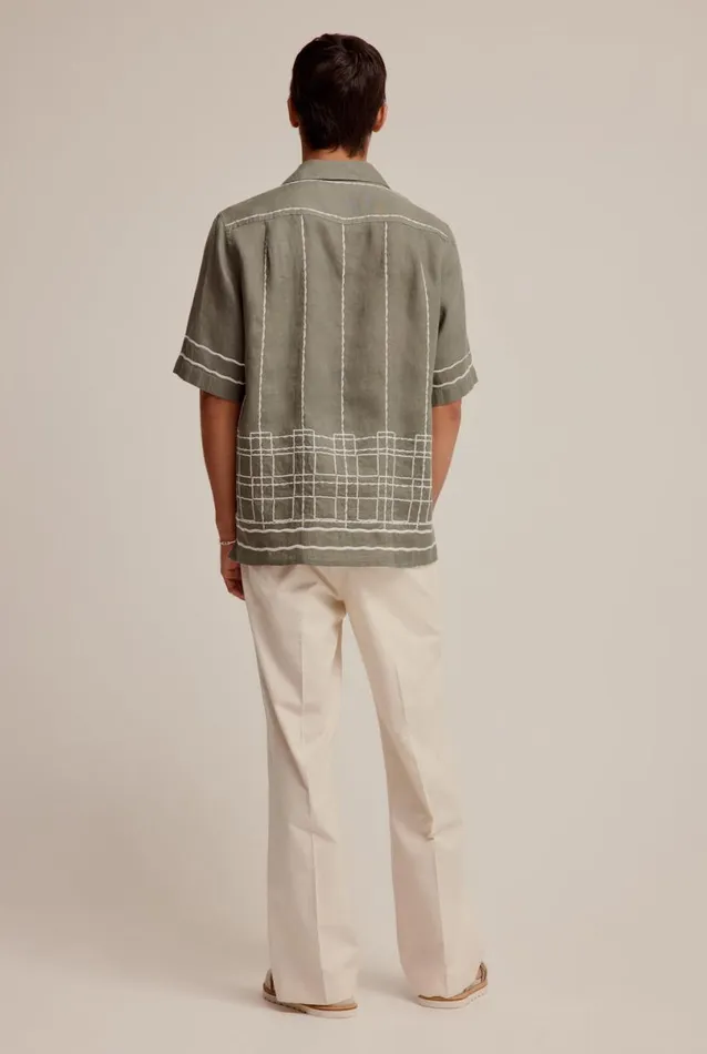 Man Venroy Shirts Embroidered Linen Relaxed Camp Collar