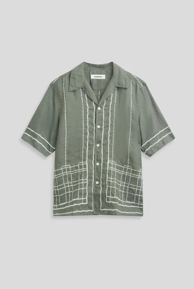 Man Venroy Shirts Embroidered Linen Relaxed Camp Collar