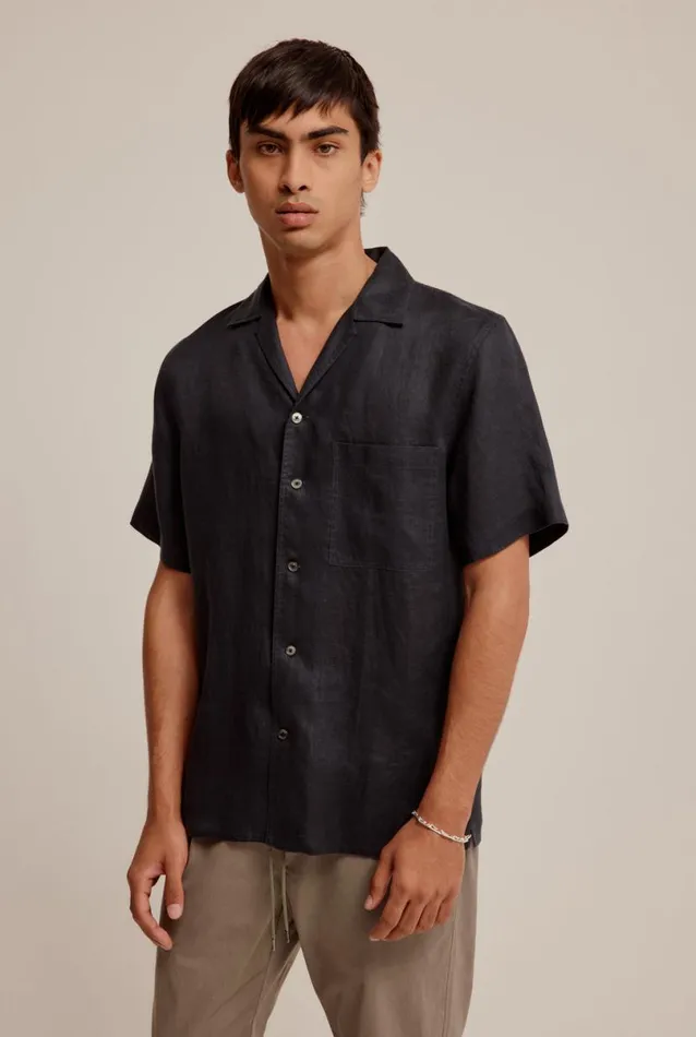 Man Venroy Shirts Short Sleeve Linen Camp Collar Shirt