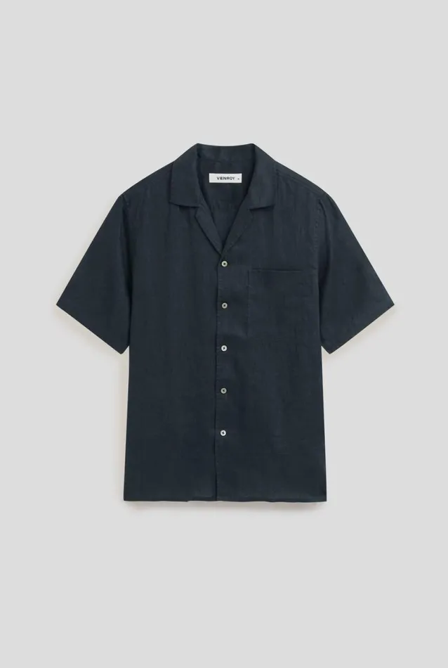 Man Venroy Shirts Short Sleeve Linen Camp Collar Shirt