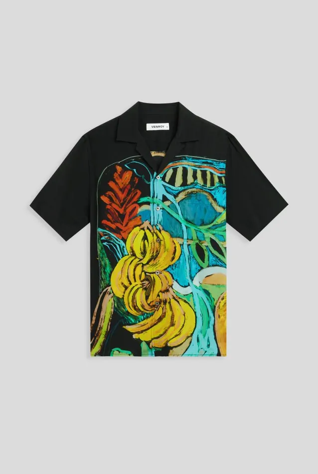 Man Venroy Shirts Short Sleeve Silk Camp Collar Shirt