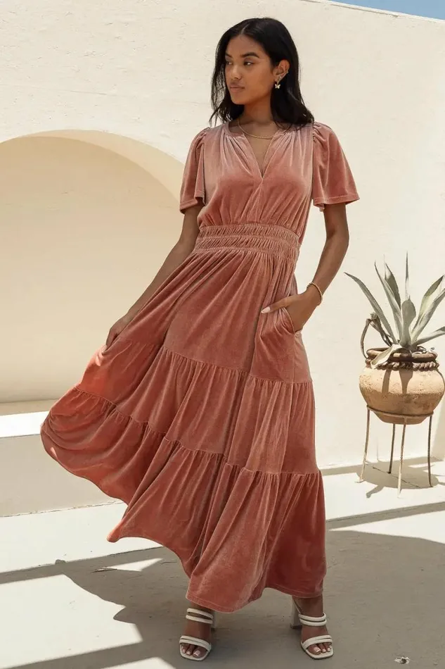 Marlowe Velvet Dress In Blush Blush Women Bohme Dresses