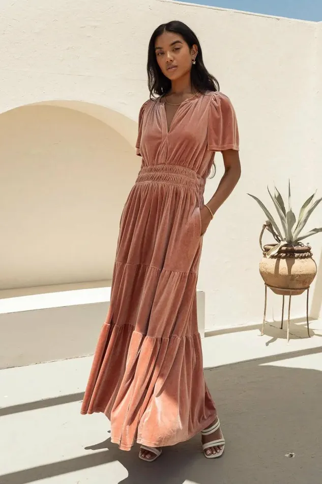 Marlowe Velvet Dress In Blush Blush Women Bohme Dresses