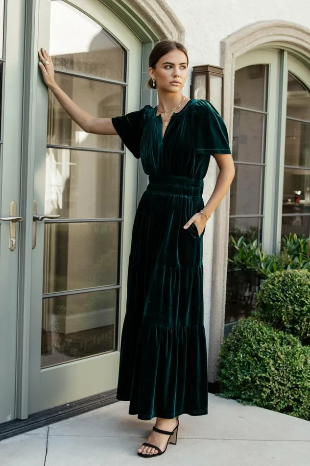 Marlowe Velvet Dress In Emerald Emerald Women Bohme Dresses