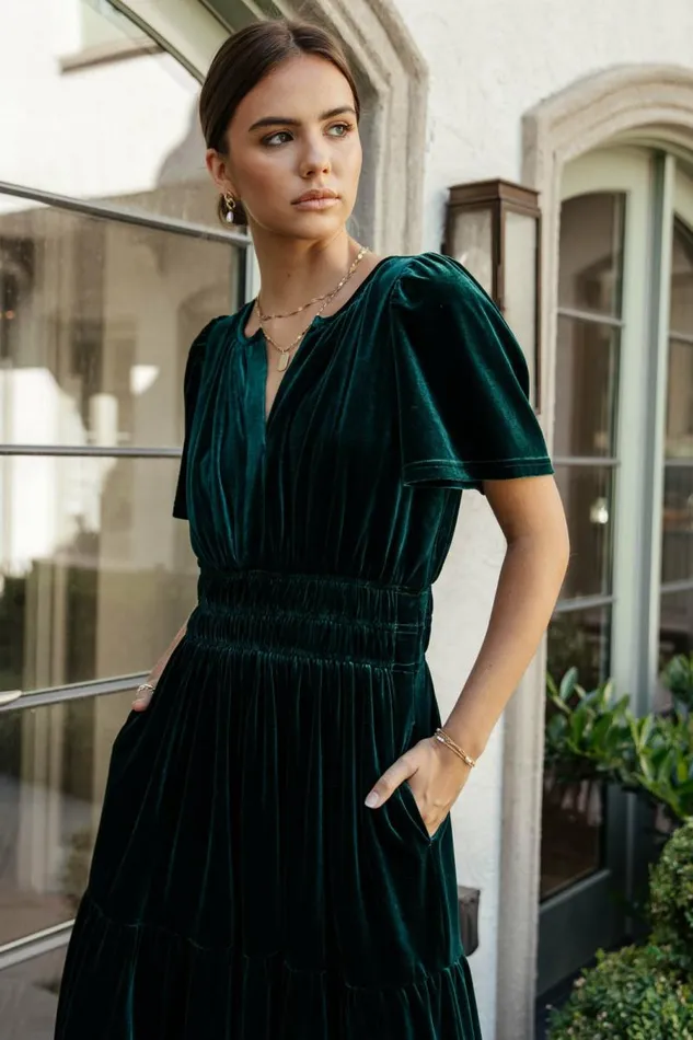 Marlowe Velvet Dress In Emerald Emerald Women Bohme Dresses