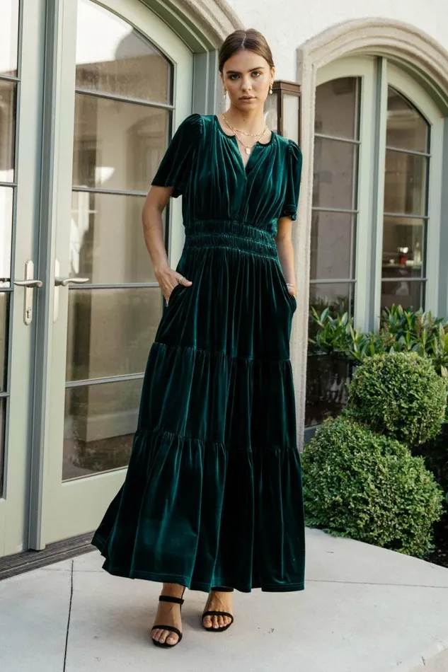 Marlowe Velvet Dress In Emerald Emerald Women Bohme Dresses