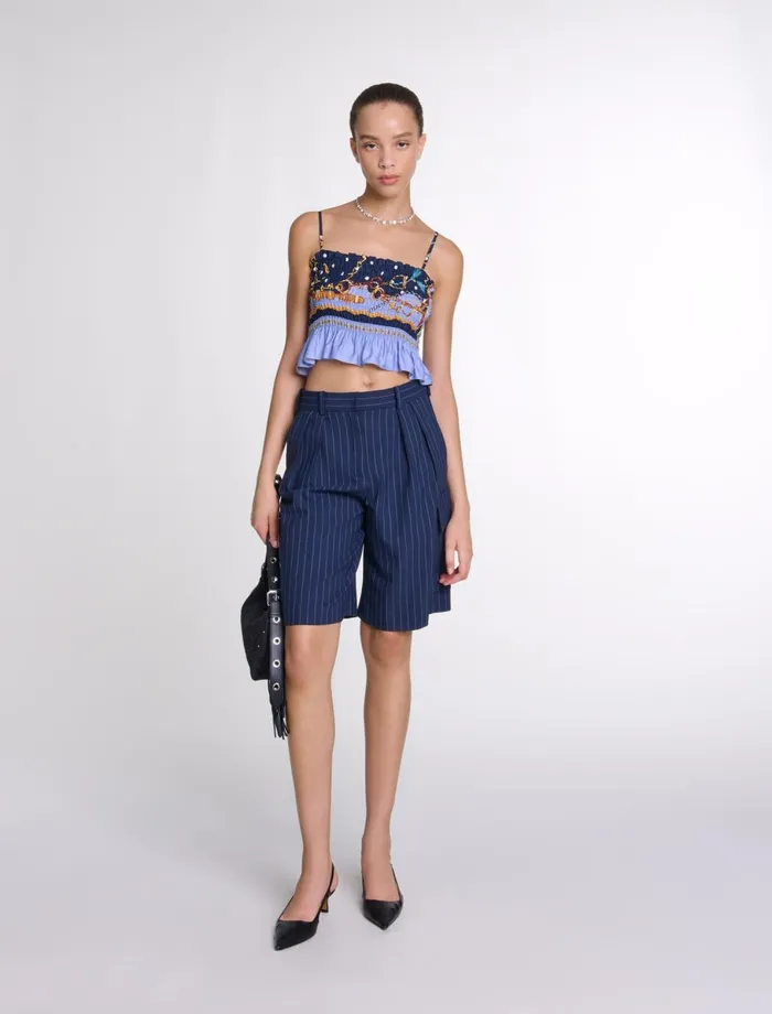 Matching Sets Women Maje Printed Smocked Crop Top Chain Scarf Print