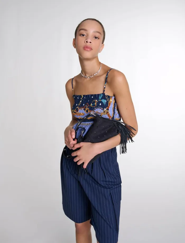 Matching Sets Women Maje Printed Smocked Crop Top Chain Scarf Print