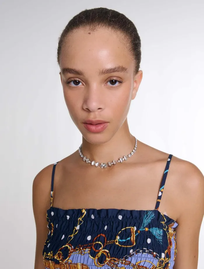 Matching Sets Women Maje Printed Smocked Crop Top Chain Scarf Print