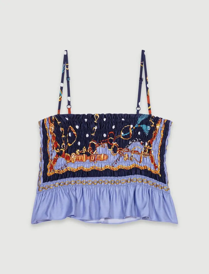 Matching Sets Women Maje Printed Smocked Crop Top Chain Scarf Print