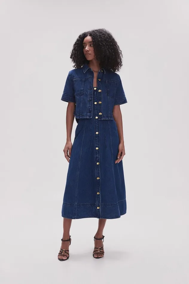 May Denim Cropped Shirt Dark Indigo Women Aje Denim