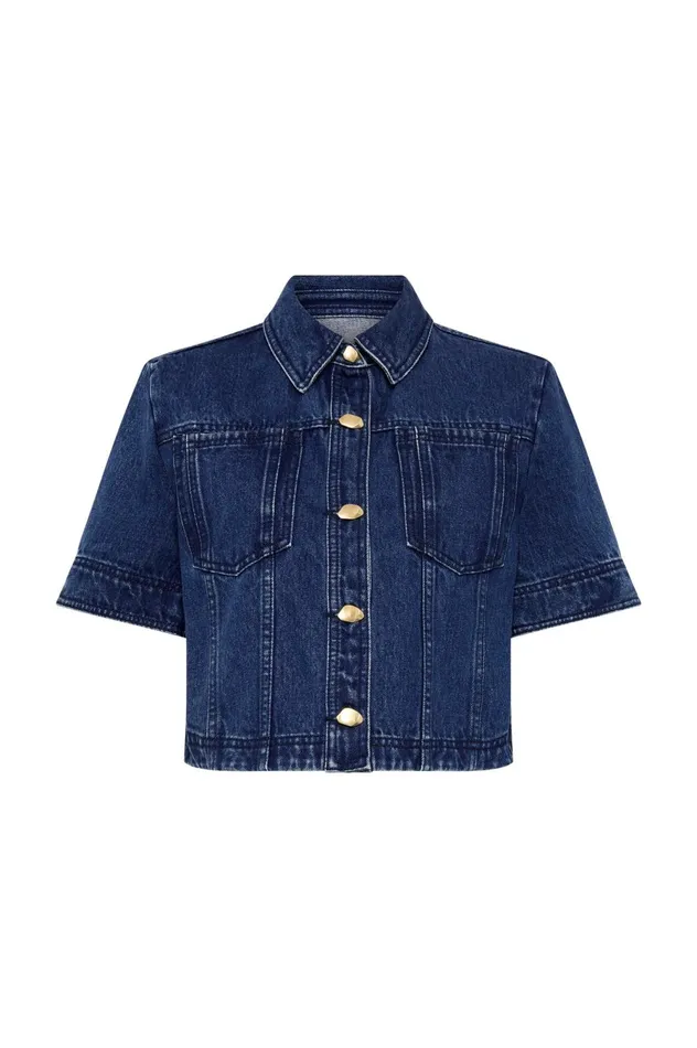 May Denim Cropped Shirt Dark Indigo Women Aje Denim