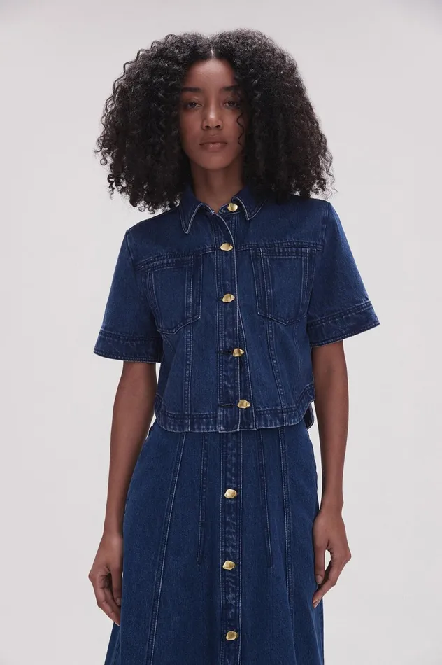 May Denim Cropped Shirt Dark Indigo Women Aje Denim