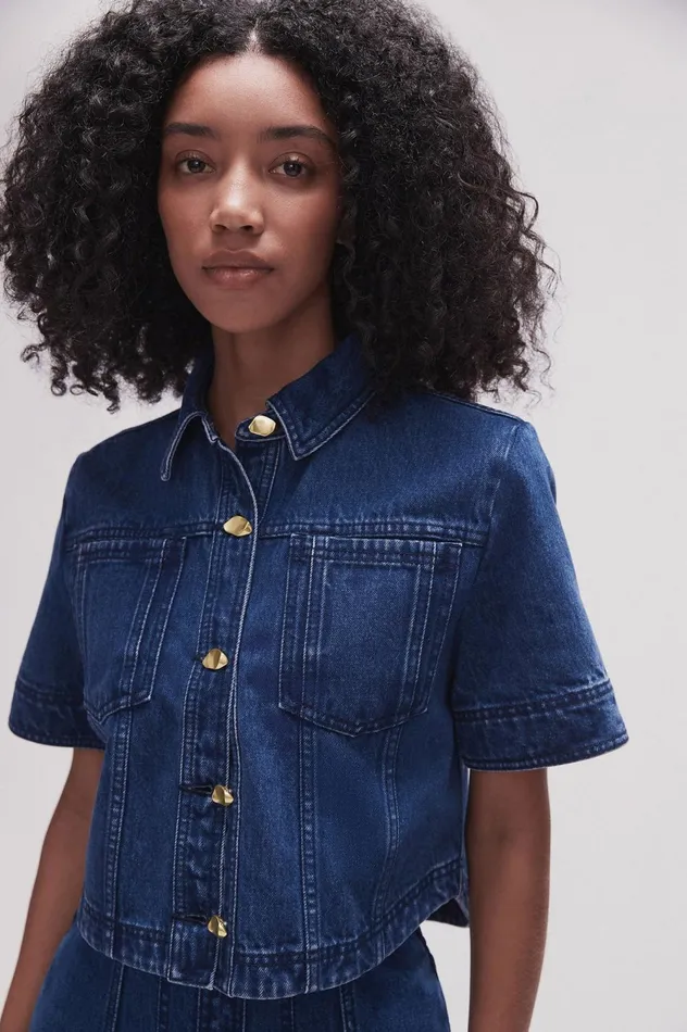 May Denim Cropped Shirt Dark Indigo Women Aje Denim