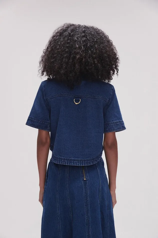 May Denim Cropped Shirt Dark Indigo Women Aje Denim