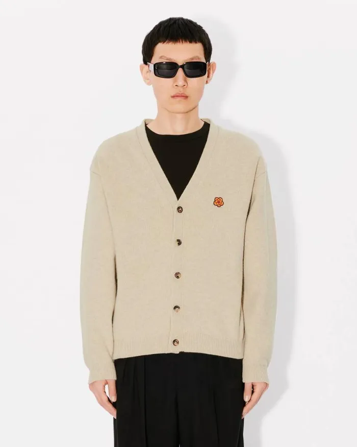 Men 039Boke Flower039 Embroidered Cardigan In Wool Beige Kenzo Sweaters And Cardigans
