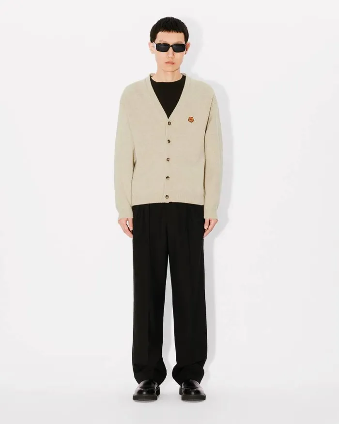 Men 039Boke Flower039 Embroidered Cardigan In Wool Beige Kenzo Sweaters And Cardigans