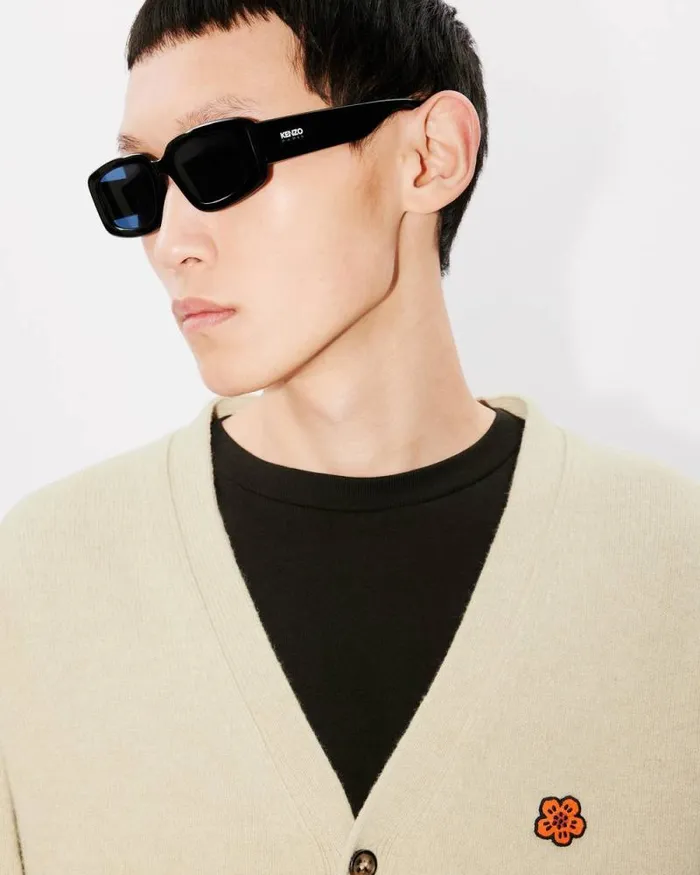 Men 039Boke Flower039 Embroidered Cardigan In Wool Beige Kenzo Sweaters And Cardigans