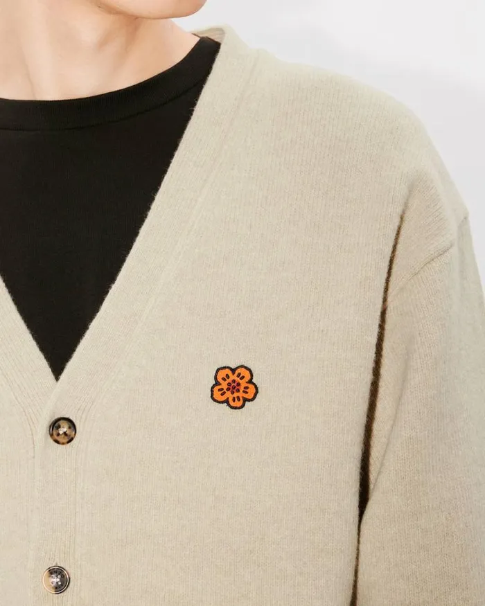 Men 039Boke Flower039 Embroidered Cardigan In Wool Beige Kenzo Sweaters And Cardigans