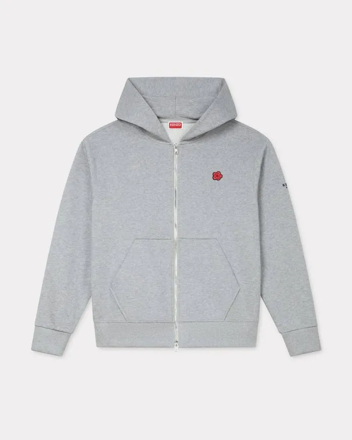 Men 039Boke Flower039 Embroidered Zipped Hoodie In Cotton Pearl Grey Kenzo Sweatshirts And Hoodies Men 039Boke Flower039 Embroidered Zipped Hoodie In Cotton Pearl Grey Kenzo Sweatshirts And Hoodies