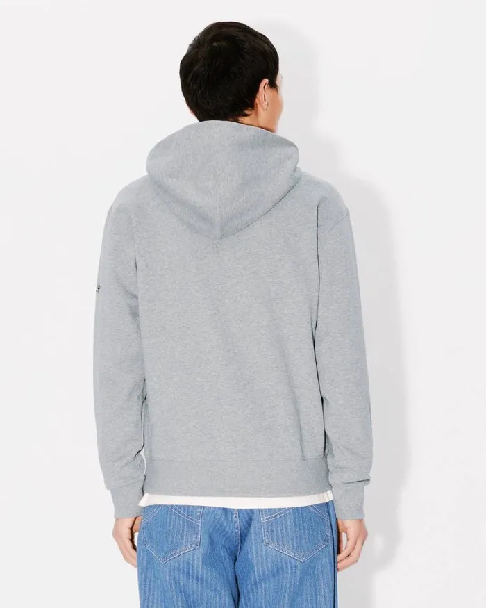 Men 039Boke Flower039 Embroidered Zipped Hoodie In Cotton Pearl Grey Kenzo Sweatshirts And Hoodies