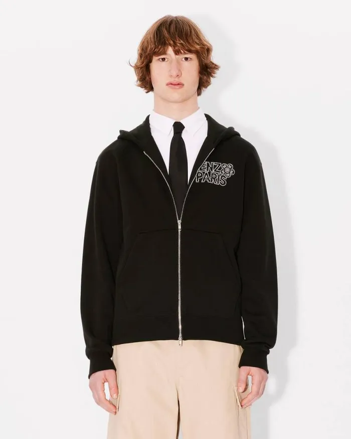 Men 039KENZO Constellation039 Embroidered Zipped Hoodie In Cotton Black Kenzo Sweatshirts And Hoodies