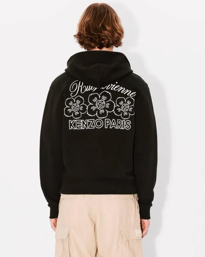 Men 039KENZO Constellation039 Embroidered Zipped Hoodie In Cotton Black Kenzo Sweatshirts And Hoodies