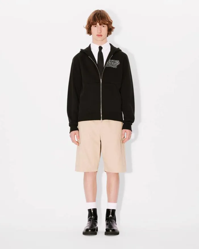 Men 039KENZO Constellation039 Embroidered Zipped Hoodie In Cotton Black Kenzo Sweatshirts And Hoodies