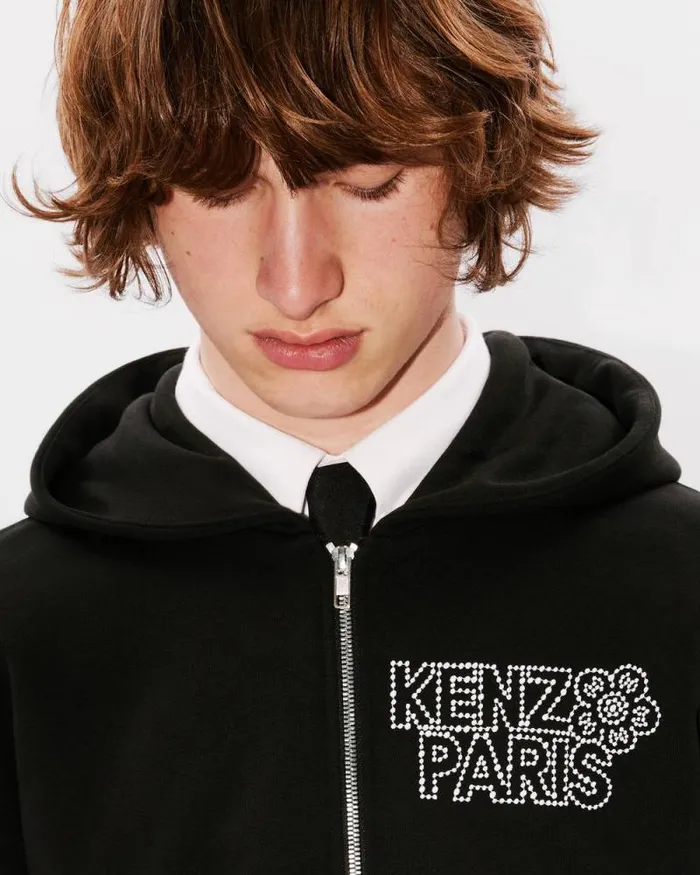 Men 039KENZO Constellation039 Embroidered Zipped Hoodie In Cotton Black Kenzo Sweatshirts And Hoodies