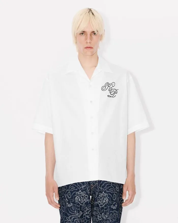 Men 039KENZO Constellation039 Hawaiian Shirt White Kenzo Shirts