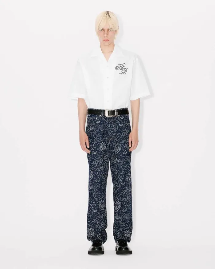 Men 039KENZO Constellation039 Hawaiian Shirt White Kenzo Shirts