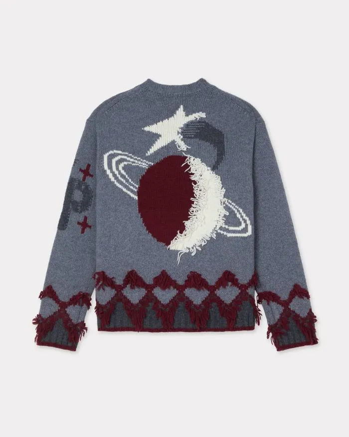 Men 039KENZO Constellation039 Knitted Jumper In Wool Misty Grey Kenzo Sweaters And Cardigans