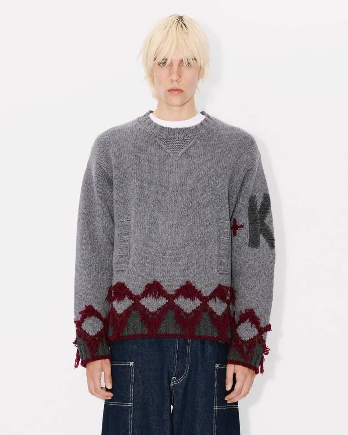 Men 039KENZO Constellation039 Knitted Jumper In Wool Misty Grey Kenzo Sweaters And Cardigans